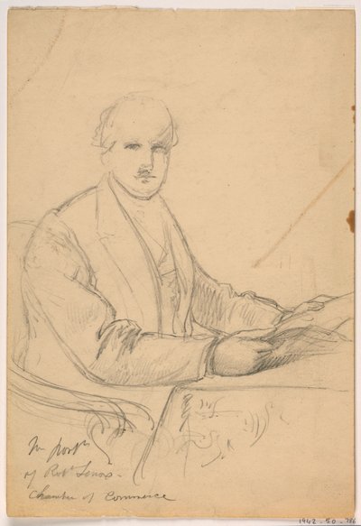 素描、商工会議所の肖像画のために机に座るロバート・レノックス、1865年 作： ダニエル・ハンティントン