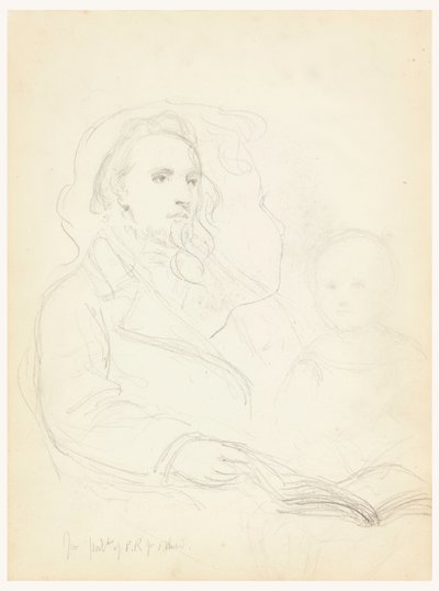 デッサン、「慈愛のレッスン」のスケッチとピーター・リチャーズ・ジュニアの肖像画、1849年 作： Daniel Huntington