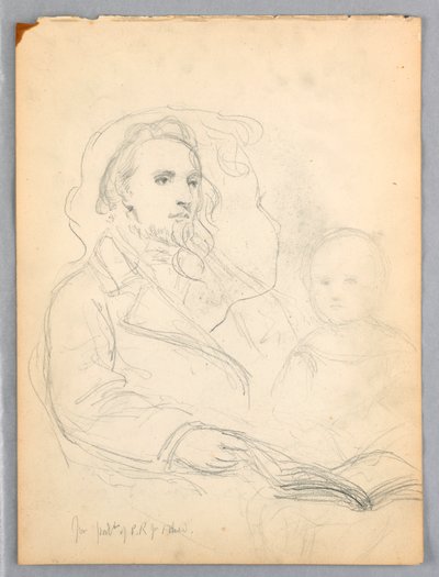 デッサン、「慈愛のレッスン」のスケッチとピーター・リチャーズ・ジュニアの肖像画、1849年 作： Daniel Huntington