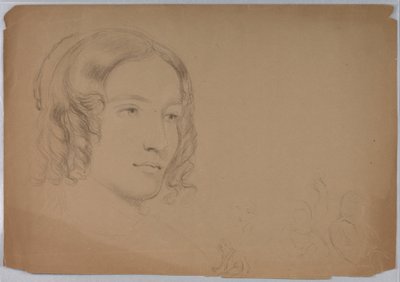 素描、女性の頭部のスケッチ、1840年代 作： Daniel Huntington