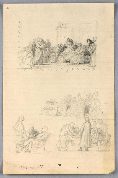 素描、「科学グループ」のための習作、1858年 作： Daniel Huntington