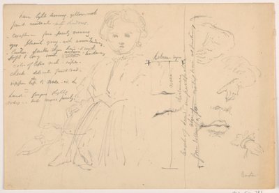 デッサン《立つ子供ヒュー・バクスター、手と唇の習作》1865年 作： ダニエル・ハンティントン