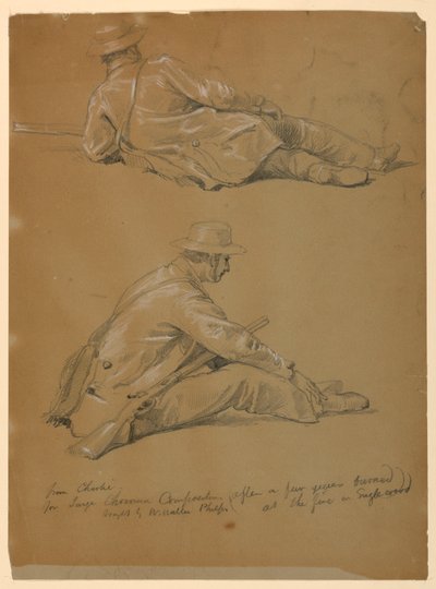 素描、画家の2つの習作、1864年 作： ダニエル・ハンティントン