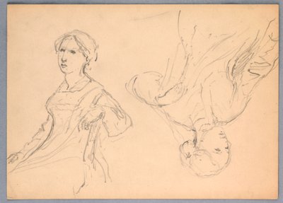 ドローイング、座る女性、2つの習作、1870年 作： ダニエル・ハンティントン