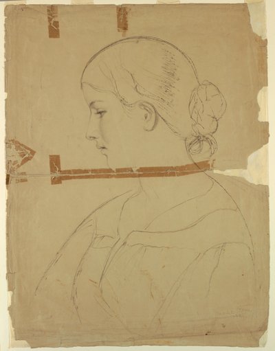 デッサン、横顔の女性、ローマのモデル、1840年 作： Daniel Huntington