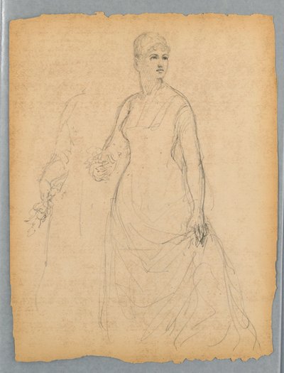 立っている女性の肖像画のスケッチ 作： Daniel Huntington