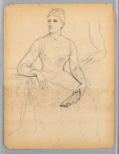 座っている女性の肖像画のスケッチ 作： Daniel Huntington