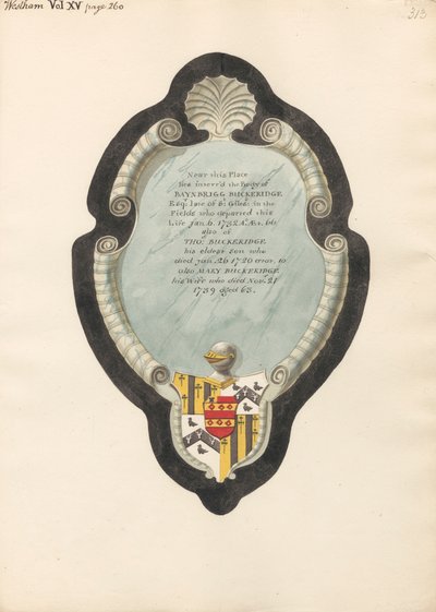 Memorial a Baybrigg Buckeridge, sua esposa Mary e seu filho, Thomas, da Igreja de West Ham 作： Daniel Lysons