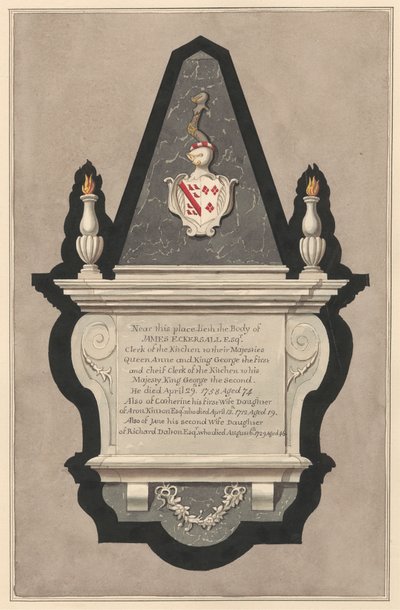 James Eckersall と彼の妻 Catherine と彼の 2 番目の妻 Catherine と彼の 2 番目の妻 Jane の記念碑 (Drayton Church) 作： Daniel Lysons