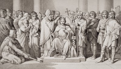ハロルド2世の戴冠II（c.1022-66）AD 1066のアングロサクソン王、「英語とスコットランドの歴史の図解」第I巻 作： Daniel Maclise