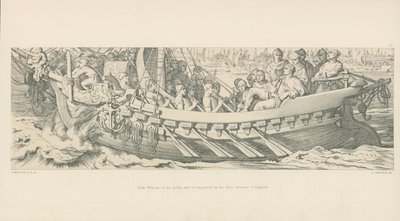 ウィリアム公爵は彼のギャレーで、彼の艦隊を伴って、イギリスに渡ります 作： Daniel Maclise