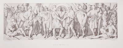 ハロルドとウィリアムデュークが出会う、1866年にL.グルーナーによって刻まれた「ノーマン征服の物語」から 作： Daniel Maclise