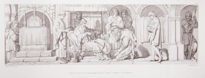 ノルマンディーから戻ったハロルドは、L。グルーナーによって刻まれた「ノルマン征服の物語」から1866 作： Daniel Maclise