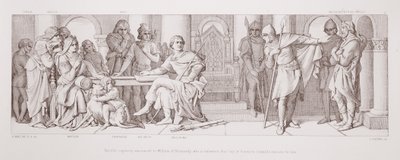 ハロルドの捕われの身は、1866年にL.グルーナーによって刻まれた「ノルマン征服の物語」からポンティウのガイが彼のために身代金を要求することを知らされているノルマンディーのウィリアムに発表されました。 作： Daniel Maclise