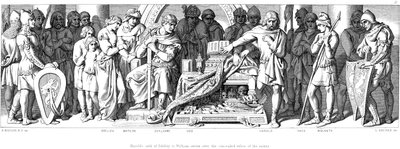 ハロルド王はノルマンディーのウィリアムへの忠誠を誓う、c1866 作： Daniel Maclise