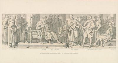 ウィリアムは彼のデザインの助けのために彼の公国の貴族と商人に相談します 作： Daniel Maclise