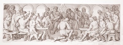ウィリアムはハロルドに、L。グルーナーによって1866年に刻まれた「ノーマン征服の物語」から、ノーマン騎士の尊厳を授与します。 作： Daniel Maclise