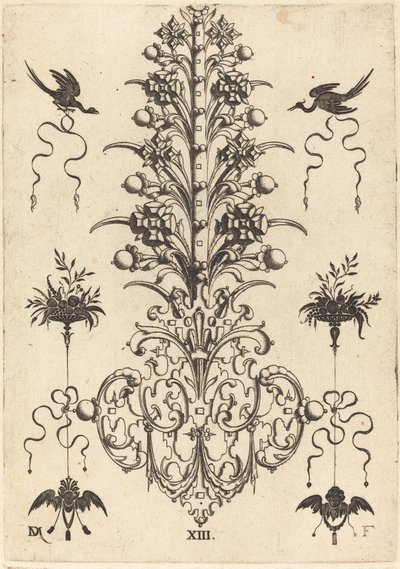 上部に鳥、下部に悪魔と天使の頭を持つヒヤシンス型のブローチ 作： Daniel Mignot