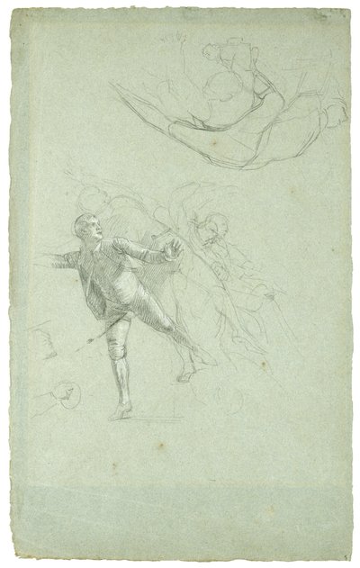 ジブラルタル包囲戦の研究（ロングボートの大砲のフィギュアの研究）、1785-1786（灰青色の紙に白黒チョーク） 作： Daniel Mytens