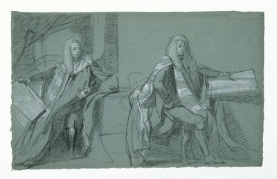 ウィリアムマレー、マンスフィールド初代伯爵、1782〜1783年（青灰色の紙に黒鉛と黒と白のチョーク）の研究 作： Daniel Mytens