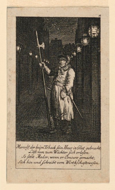 夜警、「Königl: Grosbrit [anian] 1780年のLauenbergの系図カレンダー by J.G. Berenberg」のイラスト 作： Daniel Nikolaus Chodowiecki