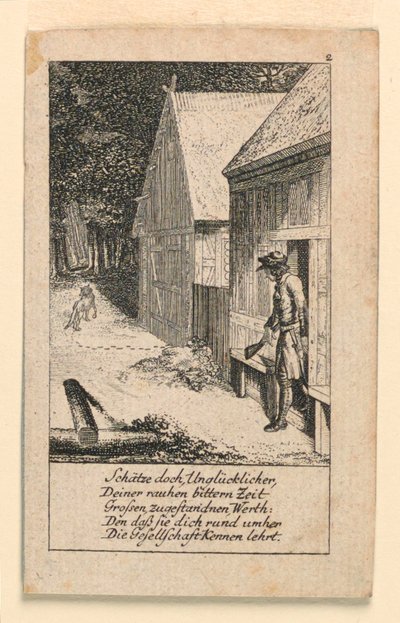 孤独の信奉者、「Königl: Grosbrit [anian] 1780年のLauenbergの系図カレンダー by J.G. Berenberg」のイラスト 作： Daniel Nikolaus Chodowiecki