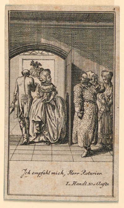 傲慢に訪問を終える年配のカップル、「Königl: Grosbrit [nische] genaological calendar on the 1782 year Lauenberg by J.G. 作： Daniel Nikolaus Chodowiecki