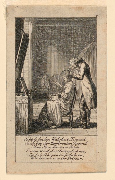 The Hair-Do, Illustration for "Königl: Grosbrit [anian] 家系図カレンダー 1780 年 Lauenberg by J.G. Berenberg" 作： Daniel Nikolaus Chodowiecki