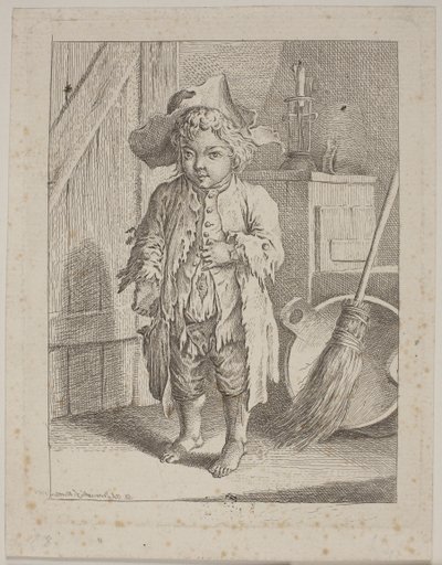 ドアの物乞いの少年 作： Daniel Nikolaus Chodowiecki