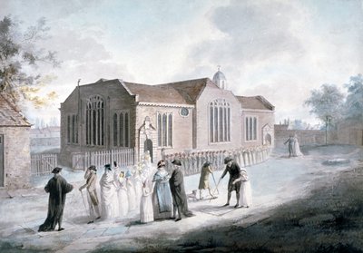 1797 年、ロンドン、ウェストミンスター、ブロードウェイ チャペルに入場する学童の行進 作： Daniel Orme