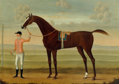競馬場で彼の騎手とベイ競走馬 作： Daniel Quigley