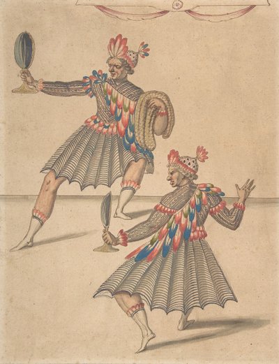 Ballet de la Douairière de Billebahaut のための 2 人の「アメリカ人」のドローイング、1626 年。 作： Daniel Rabel