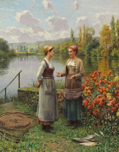 風景の中の2人の女性 作： Daniel Ridgway Knight