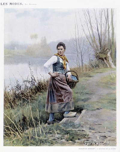 川から戻ってきた女性 by R. Knight, c. 1905 作： Daniel Ridgway Knight