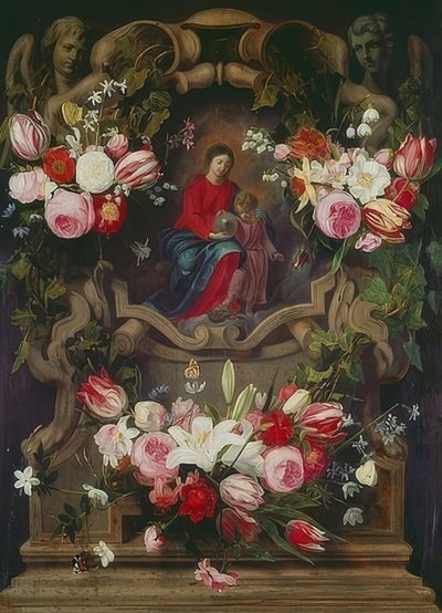 マドンナと子供と花の花輪 作： Daniel Seghers