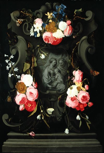 聖家族と花輪、1625-27（銅に油彩） 作： Daniel Seghers