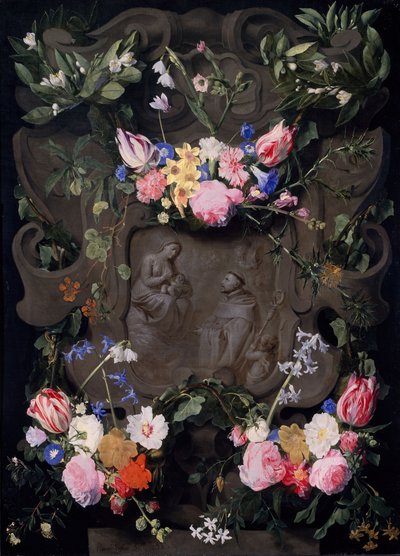花輪の中のセントバーナードの奇跡、1645-1655 作： Daniel Seghers