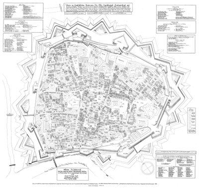 1684年12月11日付けの1683年現在の南西向きのウィーン市の平面図 作： Daniel Suttinger