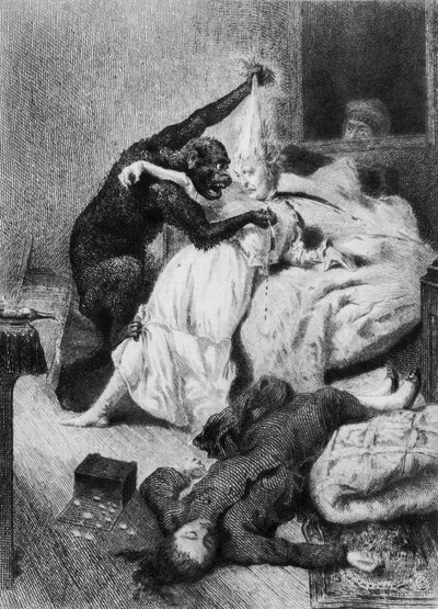 エドガー・アラン・ポー（1809-49）作「モルグ街の殺人」の挿絵（ウジェーヌ・ミシェル・アボット（1836-94）によるエングレーヴィング）（モノクロ写真） 作： Daniel Urrabieta (after) Vierge