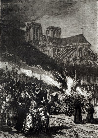 テンプル騎士団の炎、「L&39;Histoire de France」のイラスト、ジュールミシュレ（1798-1874） 作： Daniel Urrabieta Vierge