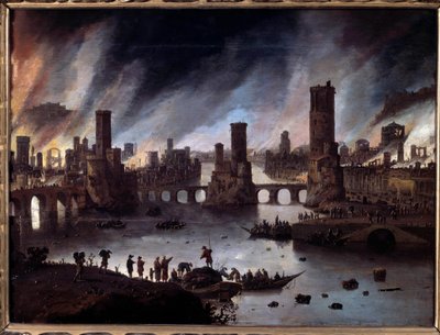 トロイの火の眺め ダニエル・ファン・ヘイル（1604-1662）の絵画 17世紀 ブザンソンMusee Des Beaux Arts - トロイの炎の眺め。ダニエル・ファン・ハイル（1604-1662）の絵画 作： Daniel van Heil