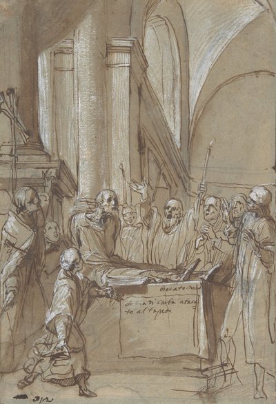 ケルンの聖ブルーノの生涯からの葬式で話すレイモン・ディオクレス、1628-29年。 作： Daniele Crespi