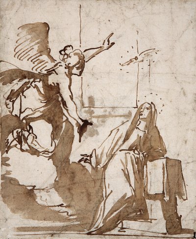 ダニエレ・クレスピ（1598-1630）による受胎告知の描画準備17世紀マルコラコレクション 作： Daniele Crespi