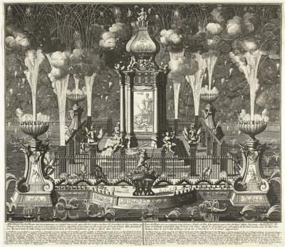 ユトレヒト条約の祝典での花火、1713年 ordere van Haar Ed. Groot Mog: Heeren States of Holland and West Vriesland (...) in Hague, in the vyver ( 作： Daniël Stopendaal
