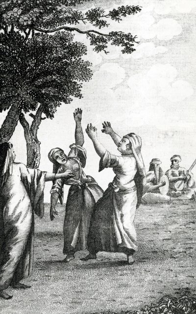 エジプトのダンシングガール、ニーバーから撮影アラビアやその他の東の国を旅する、1792年 作： Danish School