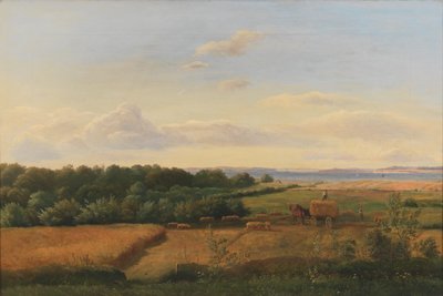 ヴェデルスボルゴヴェドを背景にした収穫時のフネン風景 作： Dankvart Dreyer