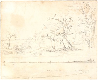 鬱蒼とした森が生い茂る海岸、背景には都市。 下: 同じ画像を調べる 作： Dankvart Dreyer