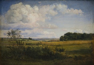 太陽に照らされた雲のある風景 作： Dankvart Dreyer