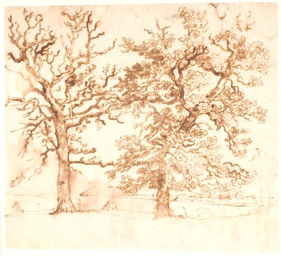 前景に大きな樫の木がある風景 作： Dankvart Dreyer