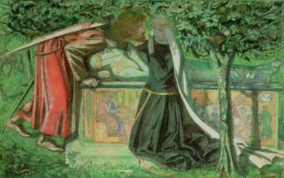 アーサーの墓：1854年、グエネヴィアからのロンセロット卿の別れ（紙、鉛筆、ペン、インク、トイレ） 作： Dante Gabriel Charles Rossetti
